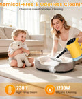 1200W Handheld Steam Cleaner Heats Up In Just 10 Seconds For A Straight Up No Hassle Deep Clean knocking out bathroom grout and kitchen grease with adjustable settings.