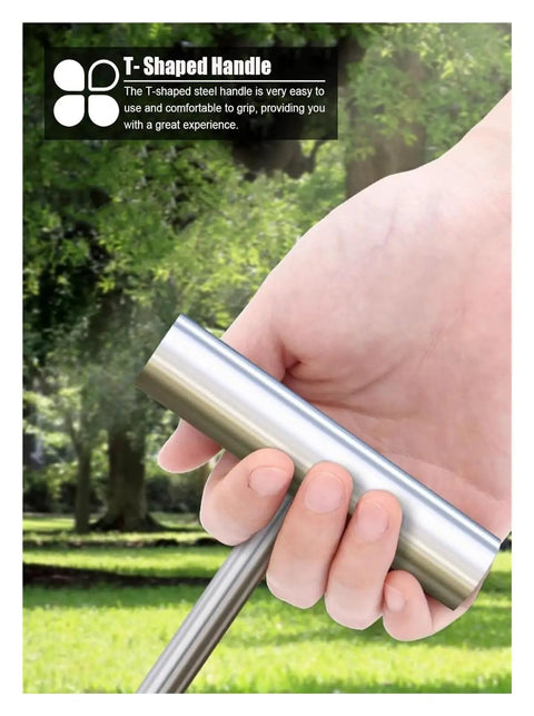 Hand gripping a T-shaped steel handle of the Beefy Steel Manhole Cover Hook With Smart Leverage For Hassle Free Septic Tank Removal