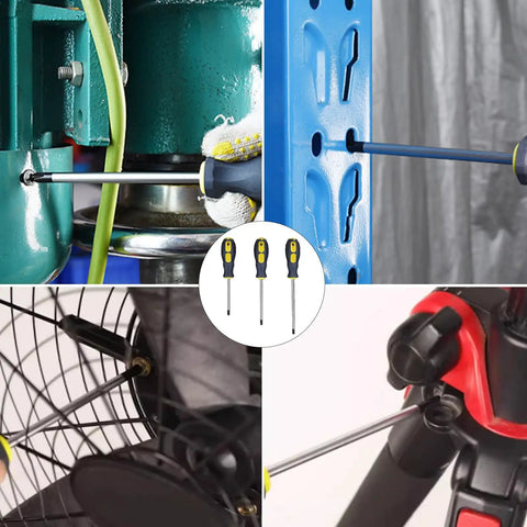 2 Pcs Rugged Phillips Screwdriver PH2 Magnetic Tip Non Slip Grip Chrome Vanadium Steel shown in various repair tasks.