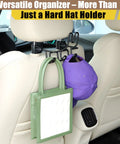 Hard Hat Holder And Gear Organizer For Truck And Car With 3 Sturdy Hooks, installed on seat, holding cap and bag
