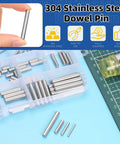 110 Piece Stainless Steel Dowel Pins Kit 2 To 5mm Assorted Diameters And 8 To 30mm Lengths for cabinets and woodworking with box.