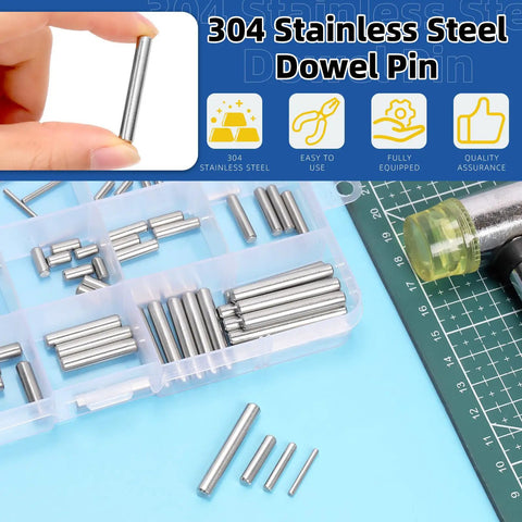 110 Piece Stainless Steel Dowel Pins Kit 2 To 5mm Assorted Diameters And 8 To 30mm Lengths for cabinets and woodworking with box.