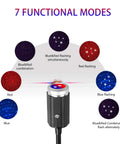 USB Star Night Light With Three Color Options And Seven Lighting Modes showing 7 functional modes in red and blue colors.