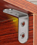 Built Like A Tank Heavy Duty Stainless Steel L Corner Brackets 40 Pack showing a right angle with pre-drilled holes for easy mounting.