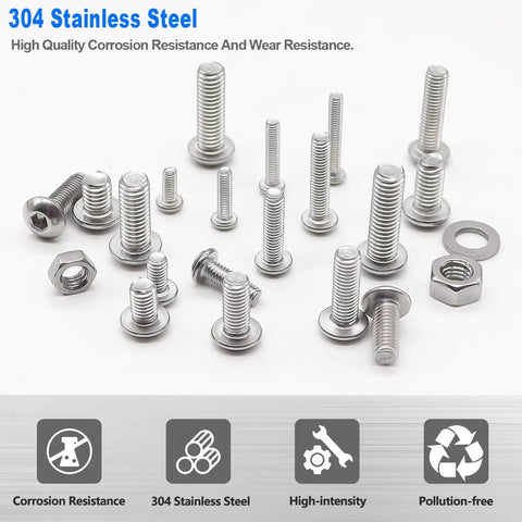 Complete 540-Piece Metric Hex Socket Head Cap Screws And Nuts Kit, M3 To M6, 8Mm To 20Mm Length, 304 Stainless Steel.