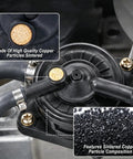 Built Tough Plug And Play Fuel Pump With Filter And Line For Briggs Stratton John Deere Kawasaki Yamaha Small Engine Mower Golf Cart Smooth Runs Guaranteed Replaces 597338 808656 close-up of copper sintered filter and pump components