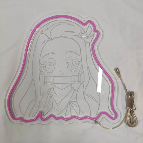 Kamado Nezuko Neon Sign Handmade Anime LED Night Light For Bedroom Wall Decor Pink 12x12 Inches Cute Japanese Style Gift