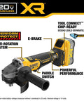 Heavy Duty 20V Brushless Cordless Angle Grinder Kit Featuring Smart Anti Rotation Safety And Portable Powerpack For Badass Metal Cutting And Grinding Tasks No Sweat with anti-rotation system.