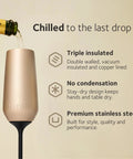Top Tier Insulated Champagne Flute With Detachable Stem And Secure Lid Premium Stainless Steel Tumbler, 8 oz champagne glass.