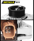 Close-up of Beefed-Up 12V 130A Alternator For Honda Pilot 2009-2011 Odyssey 2008-2010 Ridgeline 2009-2011 And Acura MDX RL TL TSX ZDX With 6 Groove Pulley CW Rotation New OE 31100 RGW A01 Replacement showing pulley, electrical connector, and mounting detail.