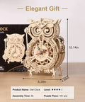 Epic 3D Wooden Owl Clock Puzzle Kit For Adults, Mechanical Model Building DIY Hobby, 161 Pieces, Vintage Owl Design, Silent Quartz Clock, Creative Craft Gift For Men And Women, Home Desk Decor, 10.14in tall
