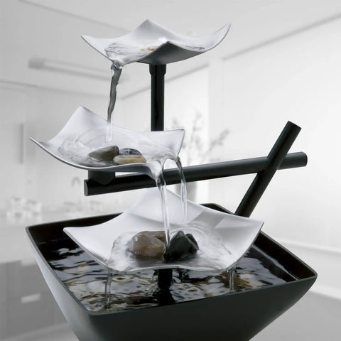Chill Tabletop Water Fountain for Home Decor and Relaxation with river rocks and deep basin, 8.25 inch tall