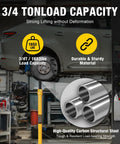 Underhoist Support Stand with Three Quarters Ton Lift Capacity illustrating 3/4 ton load capacity in garage setup.