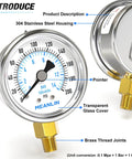 Dry Pressure Gauge 0 To 200 Psi Stainless Steel 2 Inch Dial Face Lower Mount One Eighth Inch NPT waterproof