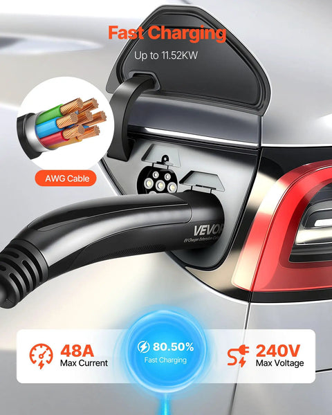 No Sweat Tesla Nacs Extension Cord 48 Amp 21 Foot Heavy Duty Ev Charger Cable For Level 1 2 Charging With Rugged Carry Case fits Tesla charging port.