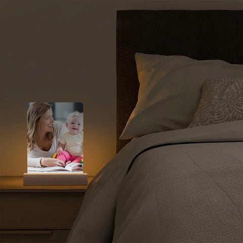 2 Pack 5x7 Sublimation LED Acrylic Photo Frames Night Lights Heart Shape With Warm Color Light And Wood Stand Blank Frames