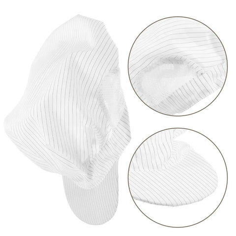 Anti Static Mesh Work Cap Keeps Your Crown Clean And Airy On The Floor Dust Resistant Beard Net, white with pinstripes for industrial use.