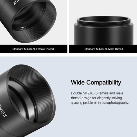 Extension Tube Kit With M42 Thread For T2 Adapters 8mm 10mm 20mm 40mm Spacers For DSLR And SLR Cameras, close-up of threads.