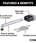 Heavy Duty Five Eighths Inch Hitch Lock Pin With One Quarter Turn Deadbolt, 18,000 Lb Security, high strength steel shown with keys