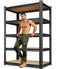 71.2 Inch Tall Wood And Metal Garage Shelving Unit Built Tough With Adjustable Shelves Heavy Duty Industrial Utility Rack For Workshop Garage Or Kitchen 71.2 Inch Tall By 31.5 Inch Wide By 13.8 Inch Deep, front view