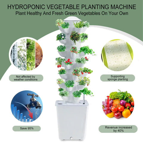 Hydroponics Tower Indoor Growing System Vertical Garden Planter Dope Indoor Smart Garden Kit With Pump And Movable Water Tank 35 Plant Capacity For Gardening Lovers Ideal Kitchen Countertop Garden