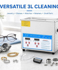 Top Tier Three Liter Ultrasonic Cleaner With Quick Heat Mode And Digital Timer, Straight Up 40 Khz Deep Wash scrubs jewelry and small parts.