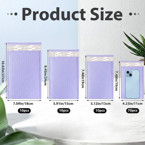 100 Count Bubble Mailer Set Four Sizes Self Adhesive Waterproof Padded Envelopes For Shipping And Mailing Cushioning Seal Bubble Mailers