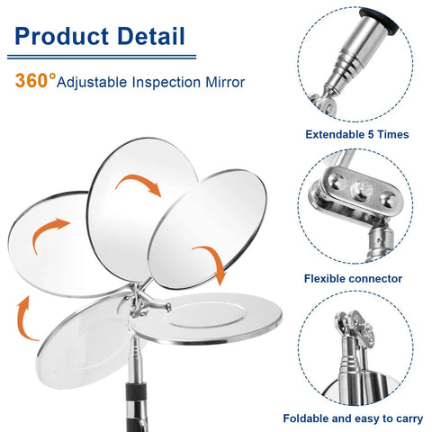 4 Pack Telescoping Inspection Mirrors Set With Round And Rectangular Heads Flexible And Handy Adjustable 6 To 25 Inch Extension 360 Swivel