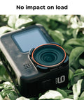 CPL Circular Polarizer Filter For GoPro Hero 9 10 11 12 13 Action Cameras on a GoPro in greenery, showing lens detail.