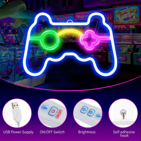 Gamepad Shaped Led Neon Sign For Wall Decor Dimmable 10 Brightness Levels Glow On Both Sides Ideal For Bedroom Game Room