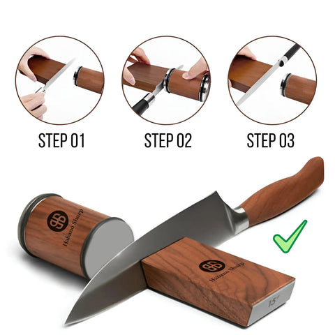 Rolling Knife Sharpener Kit With Diamond Stone And Magnetic Angle Guides For Kitchen Knives Easy To Use Sharpening Tool 15 And 20 Degree Settings Fits Steel Of Any Hardness Durable Wood Base with step-by-step instructions.