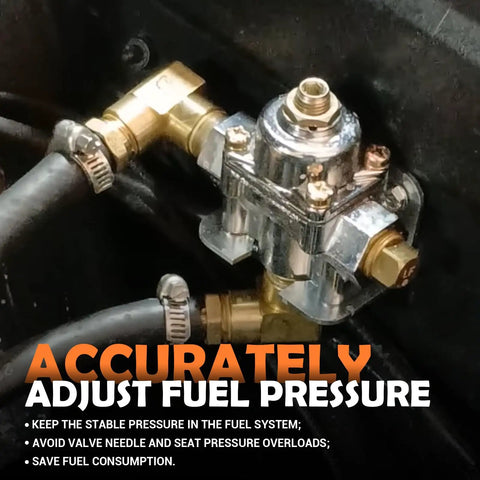 Adjustable Fuel Pressure Regulator With Gauge For Holley And Edelbrock Carburetors Dial In 4.5 To 9 PSI installed in engine
