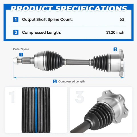 Front CV Axle Shaft Assembly 2 Pack For Chevy GMC Trucks 88 To 06 K1500 Suburban Silverado 1500 Sierra 1500 Tahoe Yukon Left And Right Sides With Heavy Duty CV Joints And Seals, 33-spline 21.20 inch