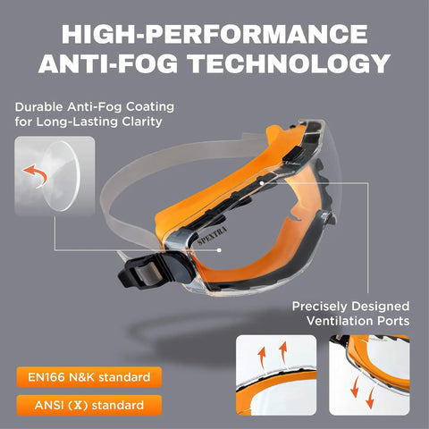 Over Glasses Safety Goggles With Anti Fog Clear Lenses For Lab Work ANSI Z87 1 Impact Resistant UV Protection side view
