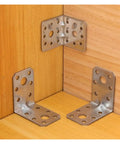 Heavy Duty L Shaped Shelf Brackets For Furniture And Shelves, Galvanized Iron Rust Resistant, 90 Degree Corner Brackets installed on wood
