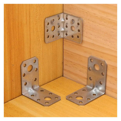 Heavy Duty L Shaped Shelf Brackets For Furniture And Shelves, Galvanized Iron Rust Resistant, 90 Degree Corner Brackets installed on wood