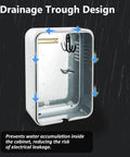 Drainage trough design inside a heavy duty galvanized steel outdoor EV charger enclosure box ensuring weather protection.