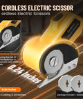 Electric Scissors With Led Light High Efficiency Brushless Motor 2000 Mah Battery Tungsten Steel Blade Cordless Power Cutter For Cardboard Carpet Cloth And Wire Rope Cutting Tool Yellow showing protective guard and blade detail.