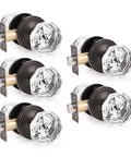 5 Pack Glass Door Knobs For Hallway And Closet Dope Crystal Round Diamond Shape Passage Knobs Non-Locking Interior Door Handles With Round Rosette Oil Rubbed Bronze Finish