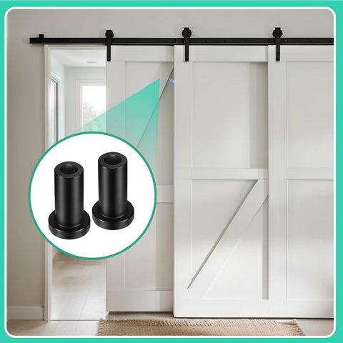 20 Set Barn Door Spacers Kit With Attachment Screws For Sliding Rail Track Hardware shown installed on white doors