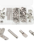 Super Sturdy 5mm Shelf Support Pegs 94 Piece Kit With Four Game Changing Designs, showing assorted nickel iron shelf pins and supports.