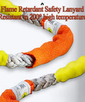 Flame retardant lanyard from Rock Solid Safety Fall Protection Kit With 500kg Load Capacity, braided steel cable and nylon cover.