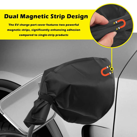 Built Tough Magnetic Electric Vehicle Charger Cover With Premium All Weather Shielding And Tear Resistant Oxford Fabric, close-up of dual magnetic strip design.