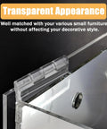 Zero Hassle Clear Acrylic Hinges For Plexiglass And Glass Panels, 12 Pack Adhesive Pro Cabinet Hardware, 25Mm X 33Mm visible on a clear panel.