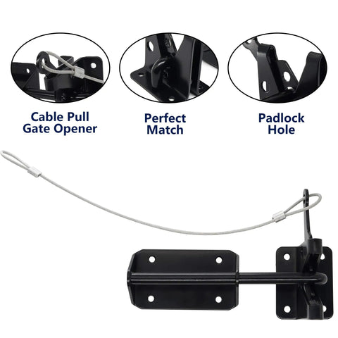 Heavy Duty Gate Latch For Wood, Metal, And Vinyl Fences That Stays Tough And Safe, Self Locking Outswinging Pool And Dog Gate With Gravity Security And Cable Pull Opener, Weatherproof And Easy To Install, Black