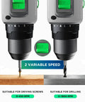 Variable speed feature of the Badass 20V Brushless Cordless Drill Driver Set With 443 Inch Pounds Torque for DIY tasks.