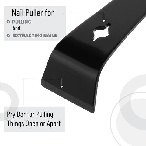 Close-up of 9.5 Inch Pry Bar Scraper with nail puller and angled tip, carbon steel, for beekeeping and prying