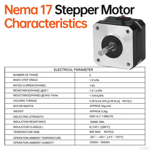 Front view of a NEMA 17 bipolar stepper motor with silver mounting face, black body and protruding shaft