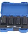 5 Piece Bolt Extractor And Lug Nut Remover Kit For Damaged Fasteners, 1/2 Inch Drive Impact Sockets in case with black finish
