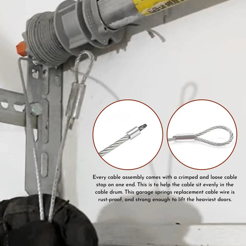 Two Pack 10ft Garage Door Cable Kit shown installed, heavy duty 304 galvanized steel for 8 ft residential doors, corrosion resistant